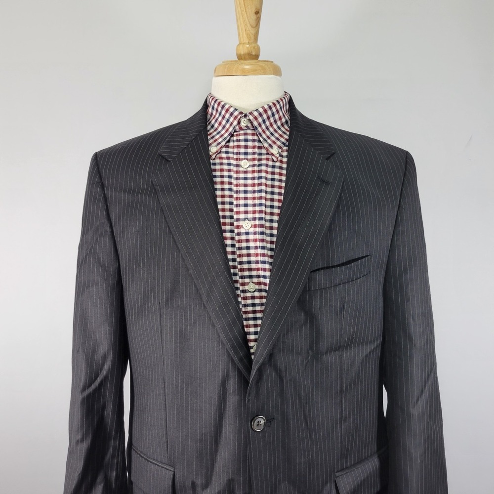 Ralph Lauren Men's Sport Coat Blazer Two Button Black Pin Striped Wool Size 44R - Picture 6 of 14